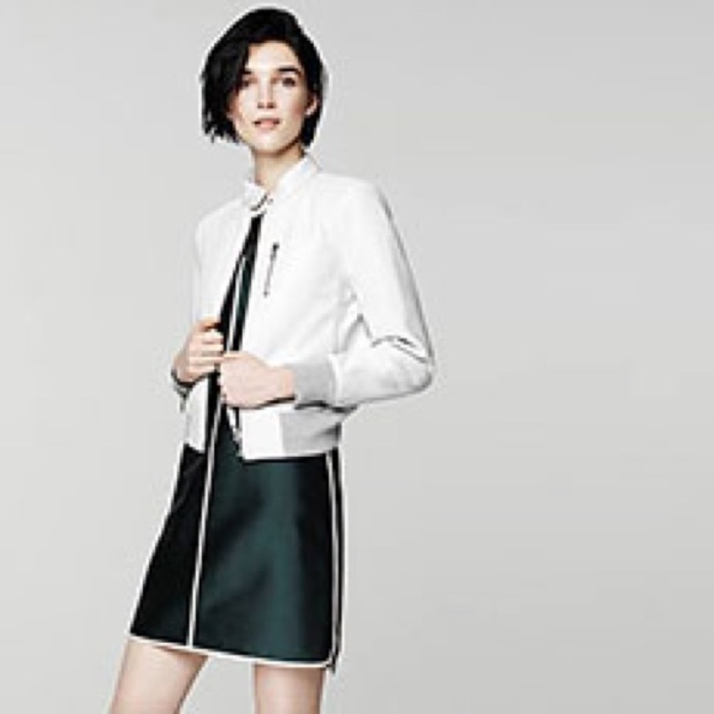 Club Monaco White Leather Bomber Jacket Zip Front XS